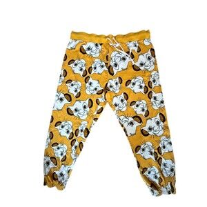 Disney Women's Classic Cozy  Lightweight Yellow Simba Jogger Sweat Pants Size 1X